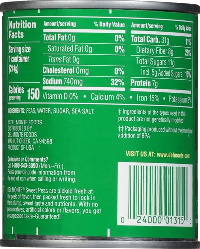 Image of Del Monte Canned Fresh Cut Sweet Peas, 8.5 Ounce (Pack of 3)