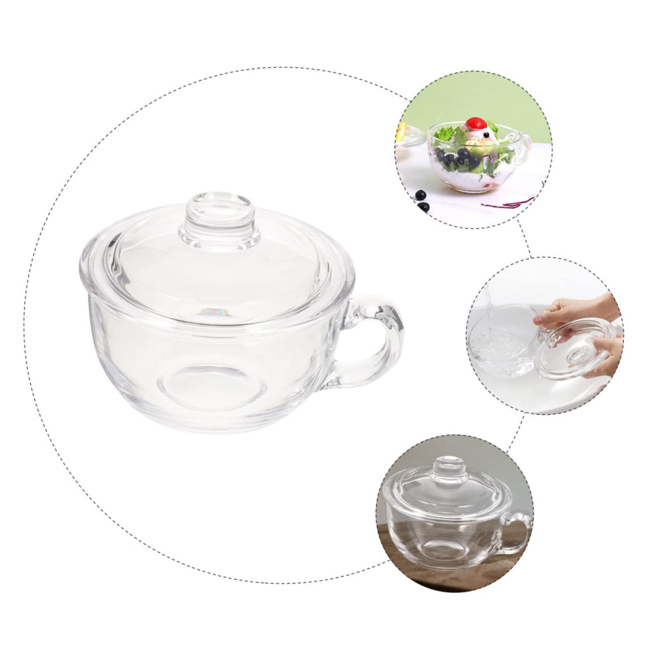SHOWERORO Tazón De Cereales De Vidrio Transparente Con Asa Para Avena Yogur o Desayuno Para Cocina y Comidas Familiares