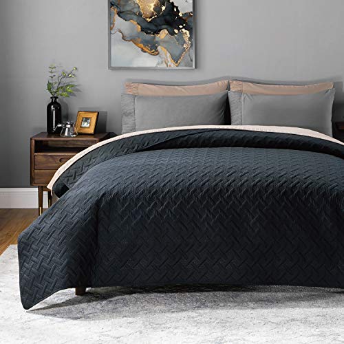BEDSURE Sprei 200x220 zwart slaapkamer bedsprei 200 x 220 cm voor bed, woondeken van microvezel met ultrasoon geluid genaaid, als dekbed zomer comfort en zacht