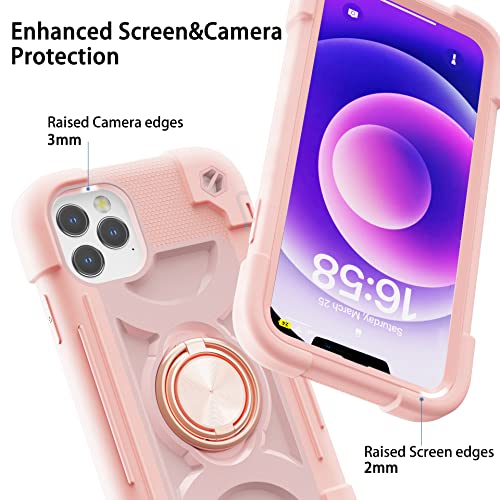 Image of MARKILL Compatible with iPhone with Built-in 360Rotating Ring Stand, Military Grade Drop Protection Full Body Rugged Heavy Duty Case Durable Cover (Pink, iPhone 12 /12Pro 6.1 inch)