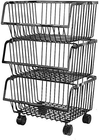 Cestini portaoggetti in filo metallico su ruote, carrello impilabile per cucina, bagno, soggiorno e camera da letto, soluzione versatile per la casa e la spesa