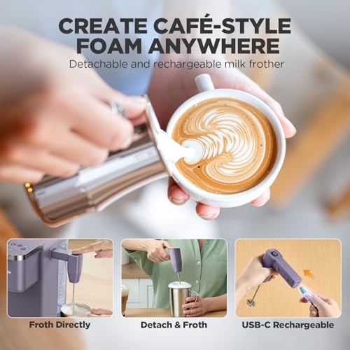 Image of Tastyle 330MF Single Serve Coffee Maker with Built-in Detachable Milk Frother, Iced and Hot Coffee Machine for K Cup & Grounds, 40oz Removable Water Tank, 6 Cup Sizes, Fits 7.3 inch Travel Mug, Purple
