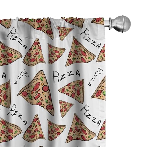Ambesonne Pizza Curtains, Pattern in Hand Drawn Doodle Style Pizzeria Menu Fast Food Delicious Gourmet Eating, Window Treatments 2 Panel Set for Living Room...