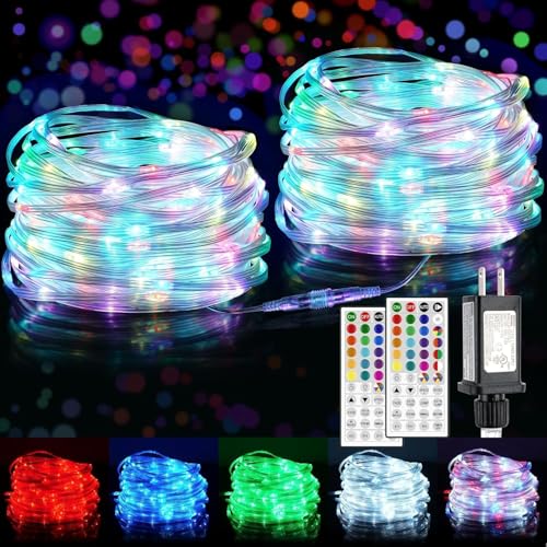 Connectable 100ft Rope Lights Outdoor with 300 LEDs, 24 Color Changing Outdoor String Lights Plug in with Remote, Extendable IP68 Waterproof Ultra-Thin Rope Light for Garden Deck Bedroom Christmas by Omika - Used condition - CA$50.43