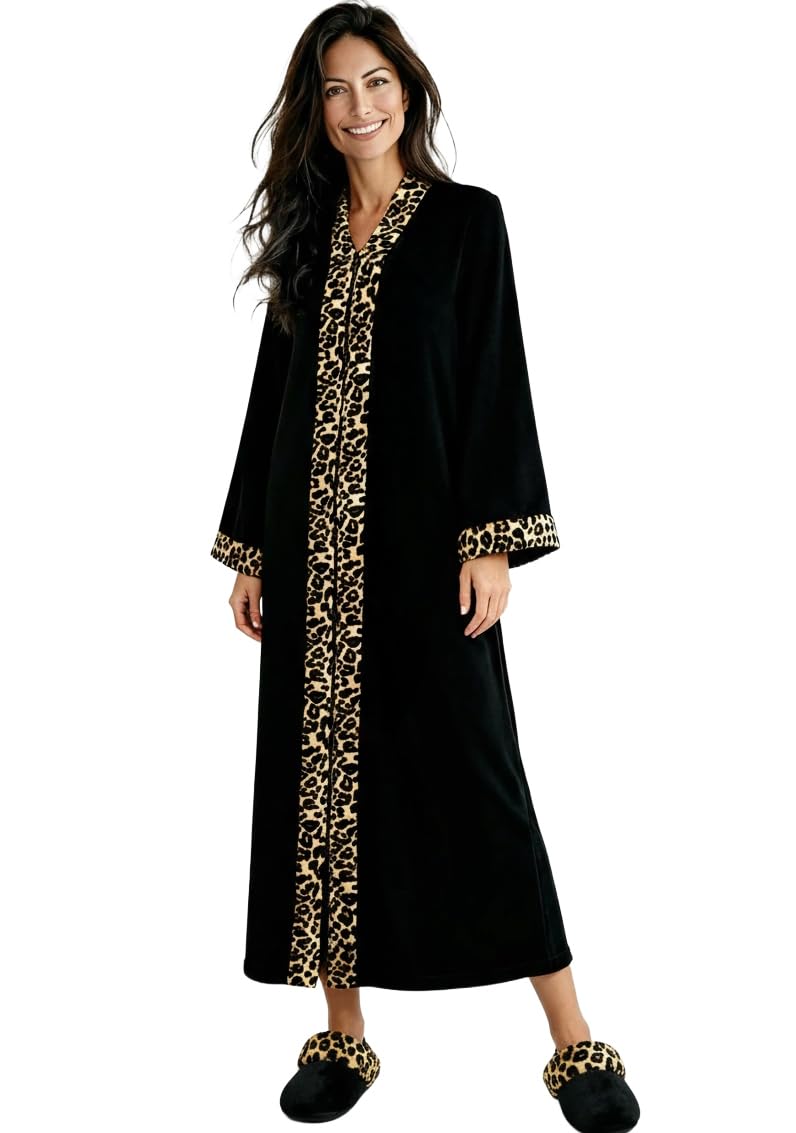 Alexander Del Rossa Kimono Robe with Zipper Zip Up Robe for Women