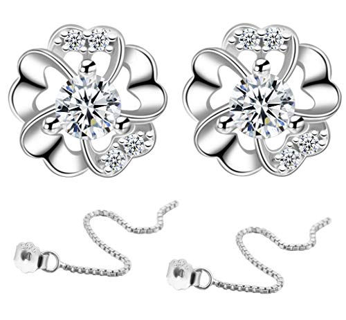 KIPONE Pendientes para mujer Juego de plata de ley 925 Pendientes de diamantes con caja de regalo EDXZ014
