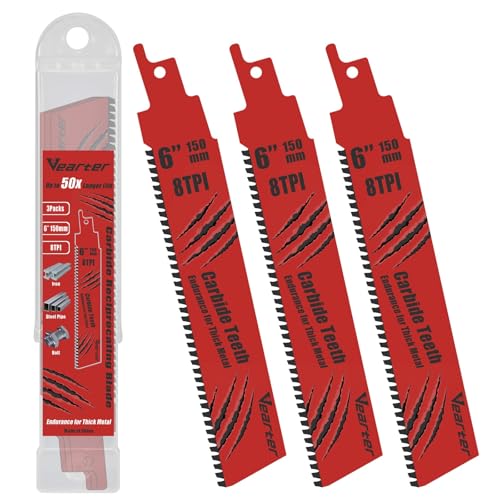 Vearter 6'' Reciprocating Saw Blades 3PCS, Carbide 8TPI Reciprocal Saw ...