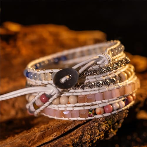 Image of YGLINE Boho Handmade Wrap Leather Tube Crystal Stone Bracelet for Women