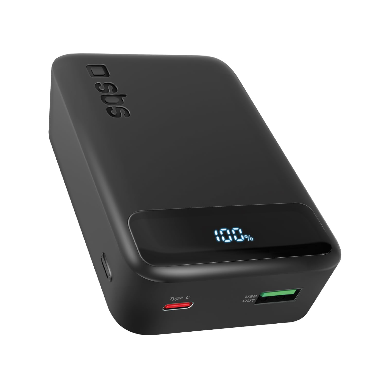 SBS PowerBank Compact, 20000mAh, 20W de Puissance (3.0 PPS), AFC, Batterie Externe avec Charge Rapide, Écran LDC, USB-C, USB-A, Chargeur de Voyage Portable, Design Compact, Noir