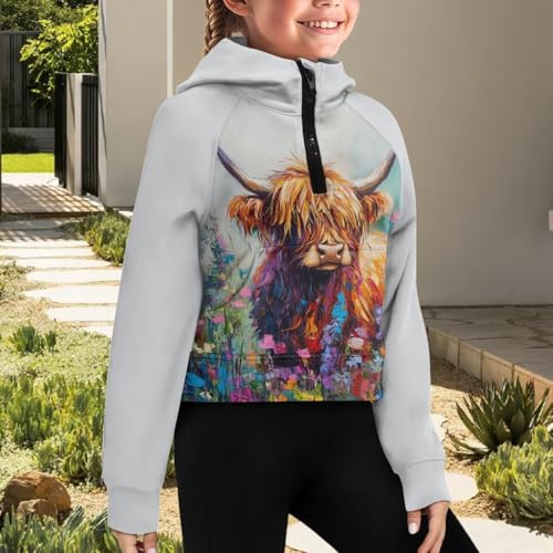 WELLFLYHOM Half Zip Sweatshirt for Girls 5-14T Graphic Athletic Hoodies Long Sleeve Raglan Crop Tops Fall Clothes3