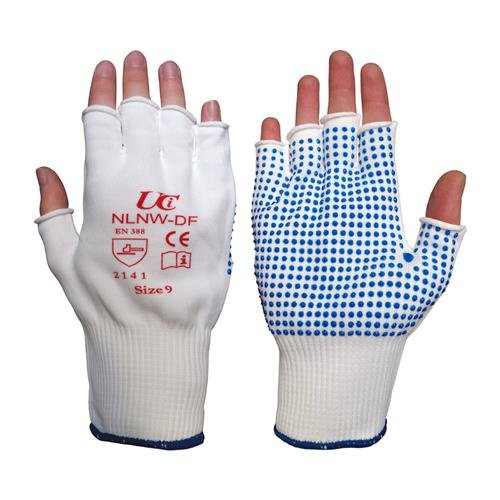 UCI Fingerless PVC Dotted Gripper Gloves - 9/Large - 10 Pairs