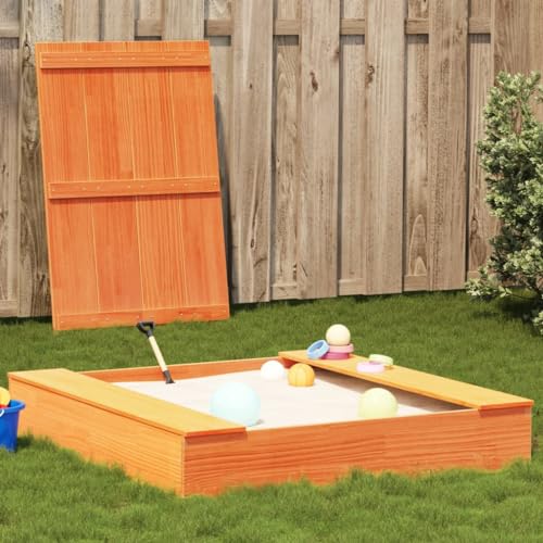 Homgoday Arenero con Tapa Madera Maciza de Pino marrón 111x111x19,5 cm arenero niños Exterior arenero niños