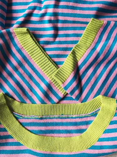 Image of Womens Sweaters Casual Crewneck Short Sleeve Striped Color Block Knitted Cotton Trendy Pullover Sweater Tops
