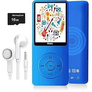 MP3 Player, Music Player with 16GB Micro SD Card, Build-in Speaker/Photo/Video Play/FM Radio/Voice Recorder/E-Book Reader, Supports up to 128GB (Dark Blue)