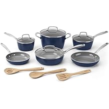 13 Piece Nonstick Cookware Set by Cuisinart, GreenChef Ceramica XT, Blue, 53G-13NV