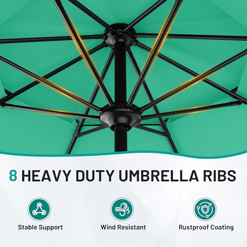 Image of AreShark 9ft 2 Tiers Patio Umbrella - Outdoor Umbrella Waterproof UV Protection, Market Table Umbrella w /Push Button Tilt&Crank for Pool, Porch, Garden(Turquoise)