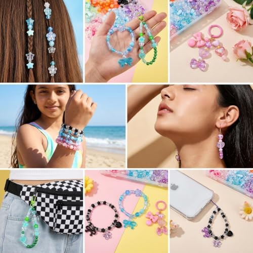 Image of PATPAT 430Pcs+ Cute Beads Kit for Bracelet Making Set with String, 6 Colors Acrylic Beads for Bracelet Making Kit with Charms DIY Bead Jewellery Set for DIY Keychain Bag Necklace Charms