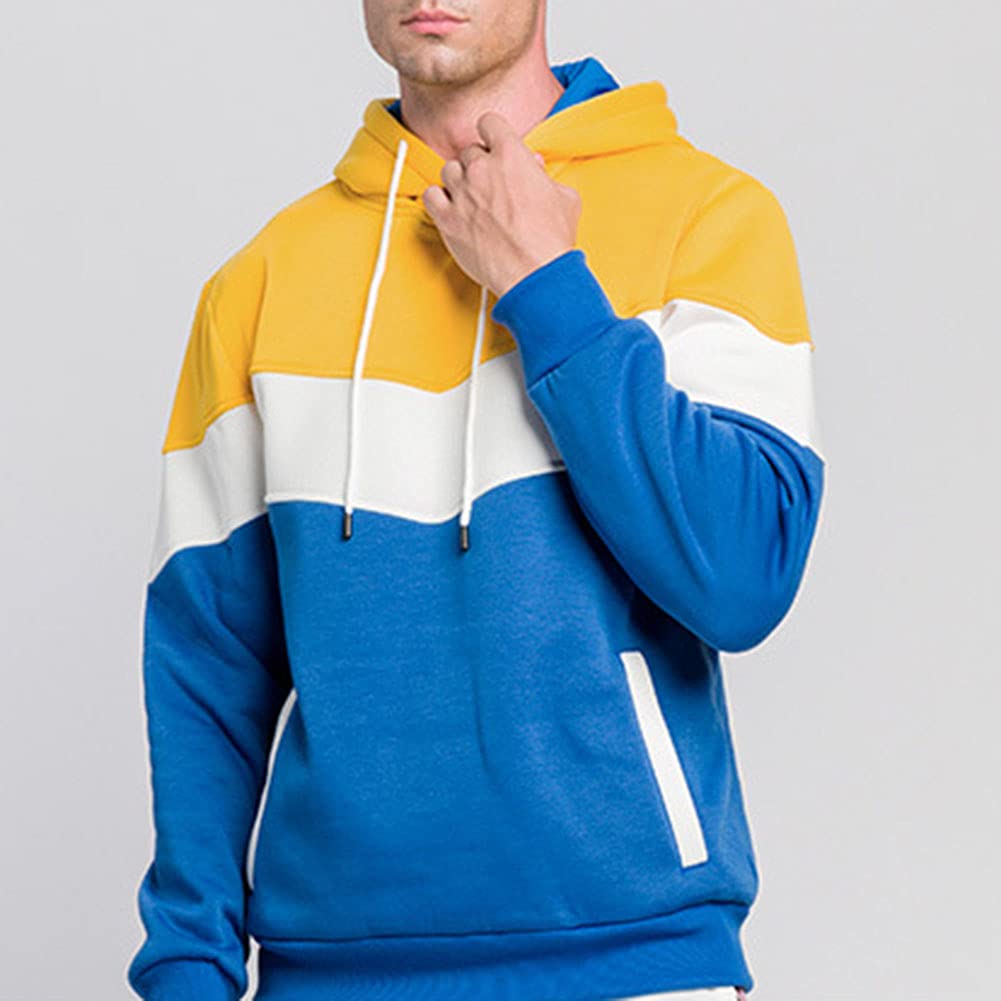 Completo Tuta da Ginnastica Uomo Contrasto Felpa con Cappuccio Top e Pantaloni della Tuta Jogger Tuta Sportiva Patchwork in 2 Pezzi Abbigliamento da Allenamento in Palestra