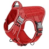 rabbitgoo Tactical Dog Harness Small Sized, No Pull Upgraded Reflective Heavy Duty Molle Vest with Handle, Adjustable Military Service Dog Vest for Walking Hiking Training, Red, S