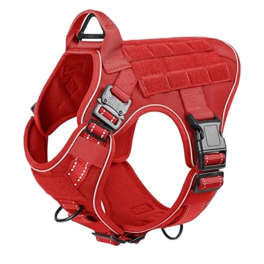 rabbitgoo Tactical Dog Harness Small Sized, No Pull Upgraded Reflective Heavy Duty Molle Vest with Handle, Adjustable Military Service Dog Vest for Walking Hiking Training, Red, S