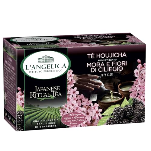 L'Angelica Tè Verde Hojicha con Mora e Fiori di Ciliegio, Te Verde Giapponese con Ingredienti Naturali, Infusi e Tisane, Confezione da 15 Filtri