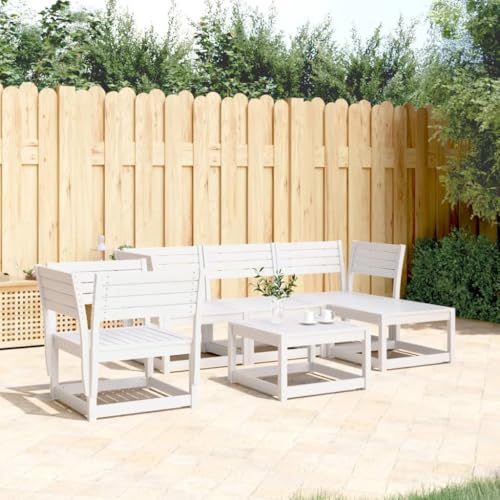AJJHUUKI Outdoor Furniture, juego de 5 piezas para jardín, muebles de pino de madera maciza blanca