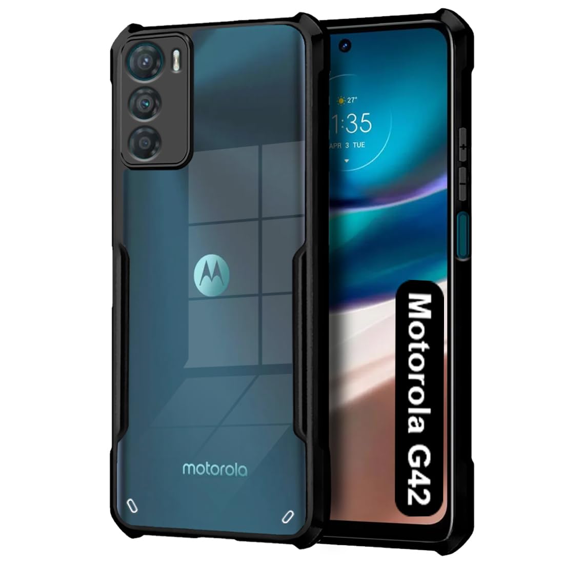Fashionury Shockproof Back Case Cover for Motorola Moto G42 | Ultra Clear Soft Silicone | Raised Bumps for Camera & Screen Protection Back Cover Case for Motorola G42 / Moto G42 (Black Bumper) (B0CGPYFC4G) Amazon Price History, Amazon Price Tracker