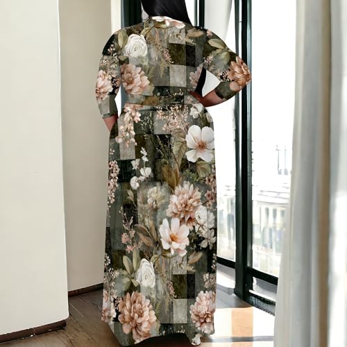 Image of SUZONANA Plus Size Maxi Dresses for Curcy Women Casual Loose 3 /4 Sleeve Long Dress with Belt