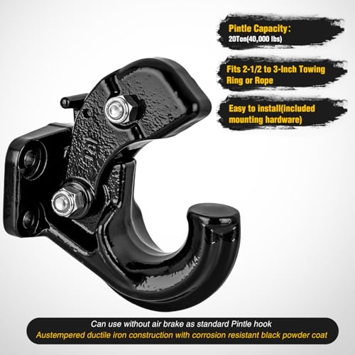 Image of Nilight Pintle Hook Hitch with Mounting Kit 40,000 lbs, Fits 2-1 /2 to 3-Inch Lunette Ring, Mount Required, 20Ton Hitch Receiver fit for Pintle Hook Mount