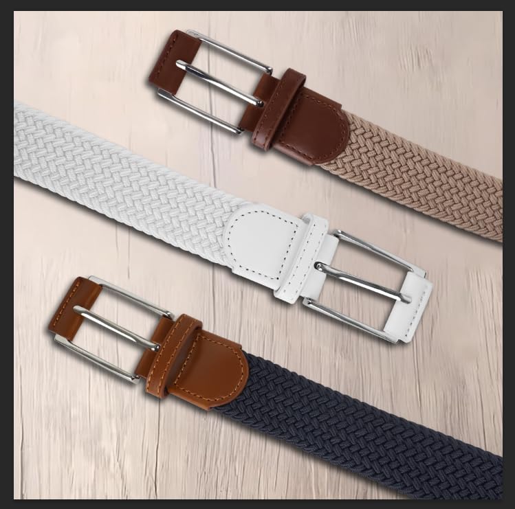 LAURA FAIRY Casual Stretch Belts for Men, Adjustable Braided Mens Elastic Belt, Ideal Gifts for Golf, Dress, Work