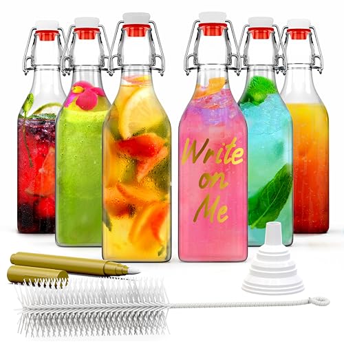 Nevlers 8.5 Oz Square Swing Top Glass Bottles with Airtight Lid 6 Pack Set