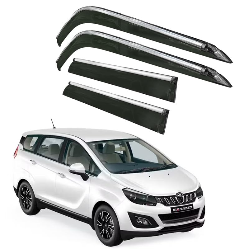 Image of CAR SAAZ Side Door Visors for Marazzo (2018-2024)(Set of 4Pcs)|Chrome Lined Rain Guards, Polycarbonate, Smoke Finish
