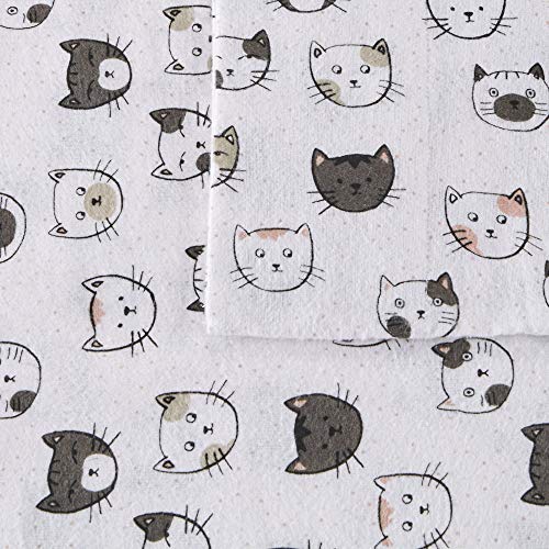 Image of Intelligent Design Cozy Soft 100% Cotton Flannel Print Animals Stars Cute Warm, Ultra Soft Cold Weather Sheet Set Bedding, Queen, Grey /Pink Cats 4 Piece