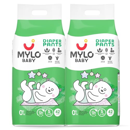 Image of Mylo Baby Diaper Pants Small (S) Size 4-8 kgs (84 count) Leak Proof | Lightweight | Rash Free | Upto 12 Hours Protection | ADL Technology | with Aloe Vera Lotion (42 Count, Pack of 2)