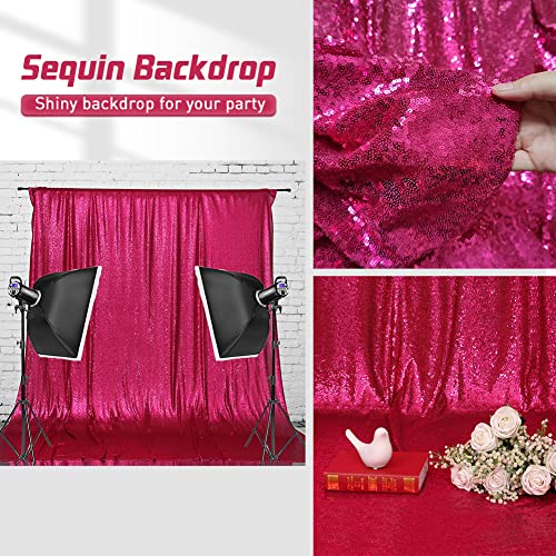 Eternal Beauty Fuchsia Sequin Wedding Backdrop Photography Background Party Curtain, 4Ft X 6Ft #TOP5