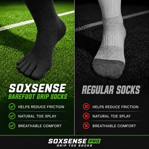 Image of Soxsense Soccer Grip Toe Socks, Non-Slip Socks for Sports & Pilates | Individual Five-Toe Design, Non-Slip Grip Sole, Supportive Arch Fit, Breathable Mesh Ventilation