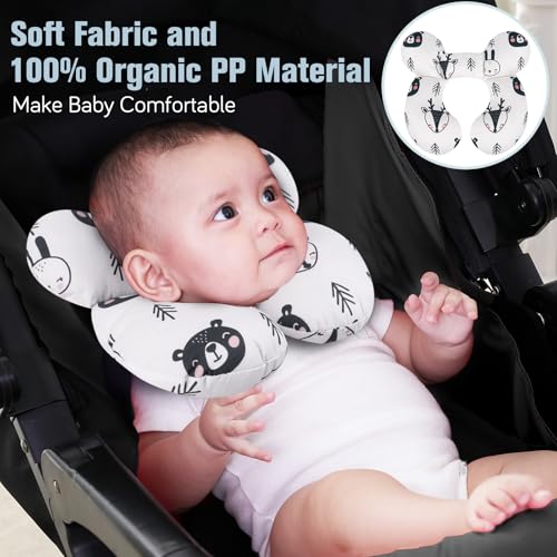 Image of KAKIBLIN Baby Travel Pillow, Upgraded Baby Neck Pillows for Car Seat, Infant Neck Support Pillow for Head and Neck,Newborn Head Support for Car Seat, Stroller, Pushchair(Black Bear)
