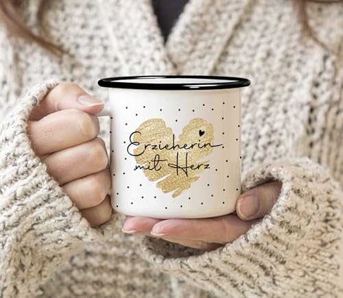 SpecialMe® Emaille-Tasse Herz Danke Geschenk Lieblingsmensch Alltagsheld Berufe Spruch Schrift Emaillebecher Weiss-schwarz Emailletasse – Ansicht 5