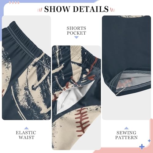 ZZXXB Retro Baseball Print Boys Long Pants Soft Trousers Elastic Waist Kids Lounge Bottoms with Pockets S-XL4