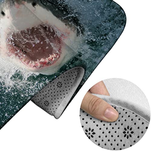 Badezimmerteppich-Set, 3-teilig, Hai-Wildtier im Seeangriff mit gruseligem Mund- und Zahndruck, waschbare Badeteppiche, rutschfest, mit Rückenpolster, Konturteppich und Toilettendeckelbezug – Bild 5