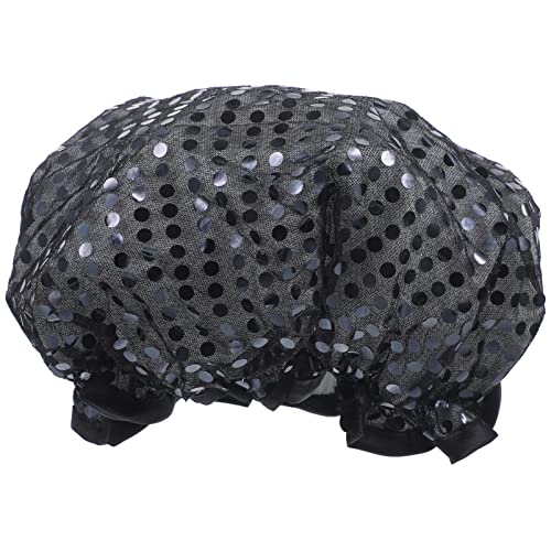 FOMIYES Large Shower Cap Shower Cap Sequin Bathing Bonnet Elastic Sauna Cosmetic Cap Hair Protective Cover Reusable Beauty Salon Spa Hats Bathtub Accessories for Women Girls Black Hair Sleeping Cap
