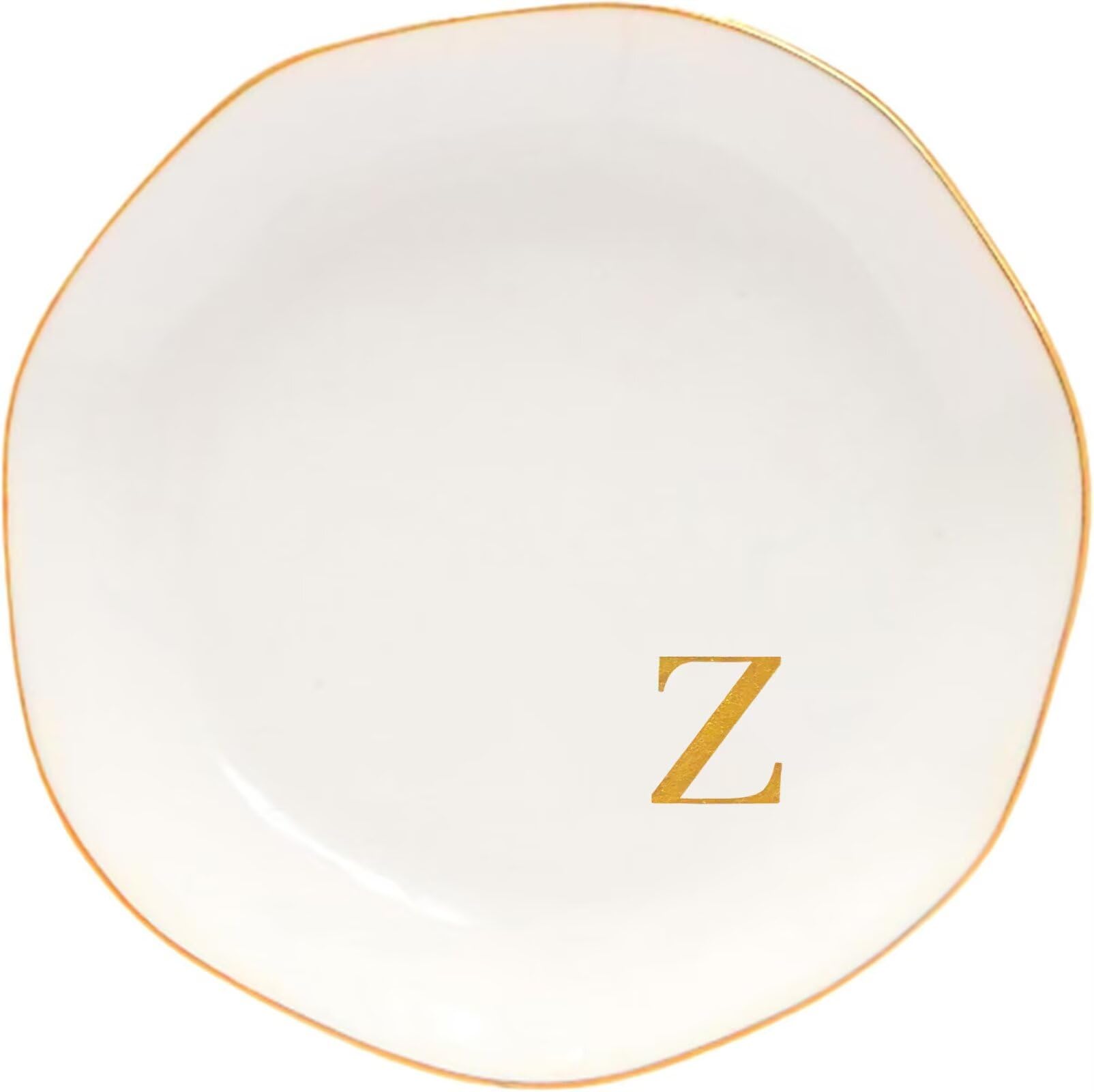 Ceramic Jewelry Tray Initial Ring Dish Personalized L-Monogrammed Engagement Wedding Gifts, for Birthday Mother's Day Christmas for Women, Ceramic White 4.75" (Z)