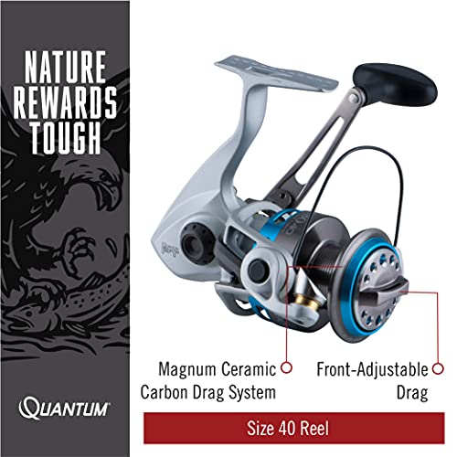 Cabo Quantum Saltwater Spinning Reel, Magnum Drag, Aluminum Body, Silver/Blue
