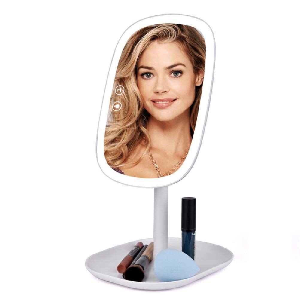 FLYIODFCXV Cosmetic mirror, 47 LED Lights 360 Rotating Desktop Mirror Touch Screen Makeup Professional Vanity Beauty Adjustable Countertop(White)