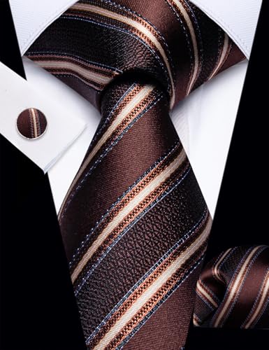 Image of Striped Plaid Ties for Men Silk Formal Necktie Set | 3.15 inch(8cm) Woven Jacquard Mens Ties with Necktie Pocket Square Cufflink Tie Clip Lapel Pin for Wedding Business Party