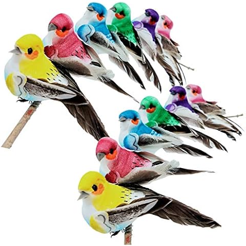 LWINGFLYER 12pcs Artificial Simulation Foam Feather Birds with Wire Feet 3.9inch Colorful Decorative Sparrow Bird for Crafts Tree Decorations Christmas Ornaments Party Decor Seasonal Display Cover