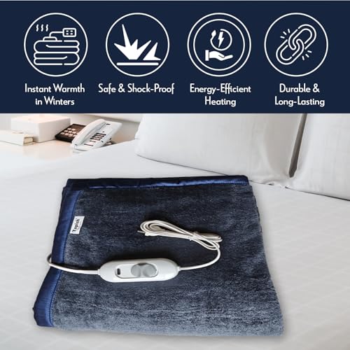 Image of Tapish Coral Electric Blanket - Single Bed Warmer for Mild Winters - ISO:9001 Certified (5 Years Warranty on Remote, Coral Fleece, Grey, 30x60 inches, Reversible)
