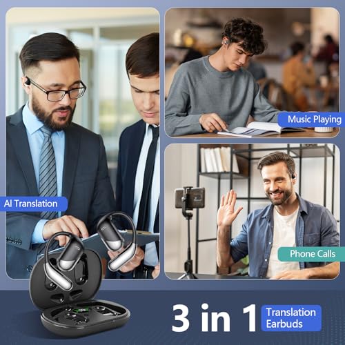 Open Ear Wireless Headphones with Charging Case,AI Translation Earbuds Real Time, 3-in-1 Translator Earbuds 144 Languages & Accents, Audifonos Traductores Inglés Español, for Travel Business Learning - Image 6