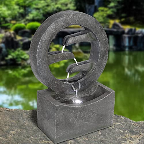 Ferrisland Modern 27.2 Inch H Outdoor Fountain With Led Lights And Pump, Cascading Floor-Standing Fountain, Waterfall Freestanding Fountain And Round Water Feature For Garden thumb #7
