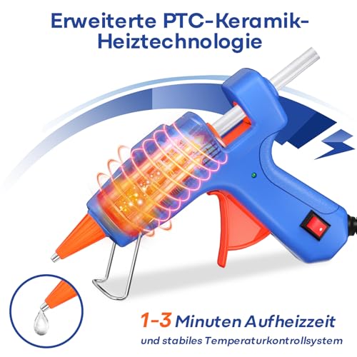 Foto von Feuerfest Heißklebepistole mit 30 Heißklebesticks 7mm Klebesticks, Klebepistole Heissklebepistole für DIY Kleine Handwerk schnelle Reparaturen in Haus & Büro - MAXDONE 20W Klebepistolen Blau